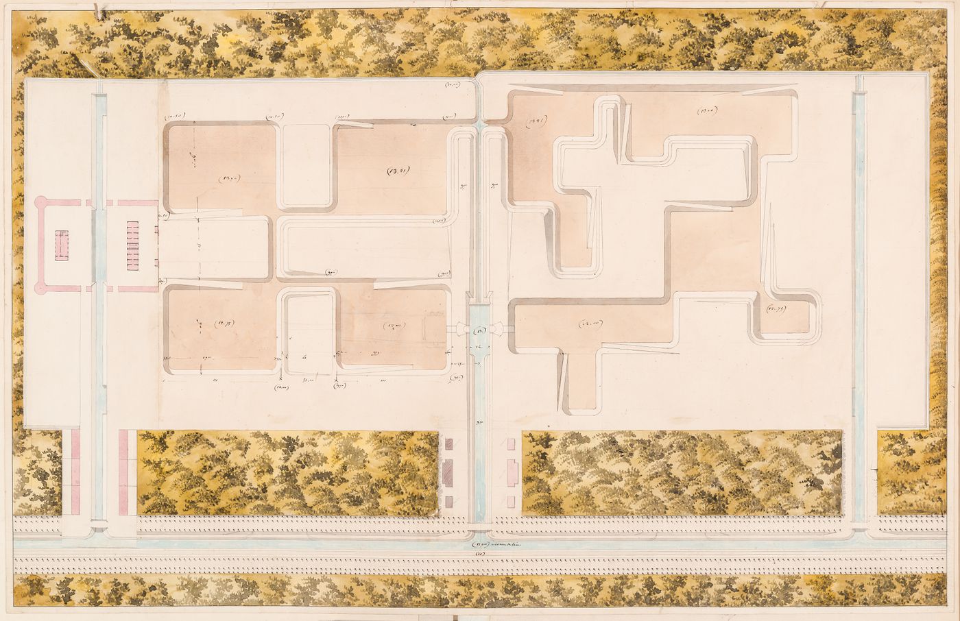 Project for Clos d'équarrissage, fôret de Bondy: Variant site plan showing the slaughterhouse and system of "voiries"