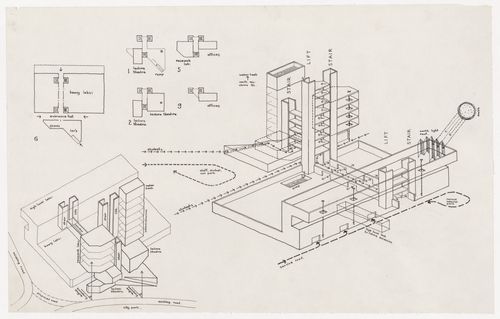 Diagram of vertical and horizontal circulation for Leicester University Engineering Building, Leicester, England