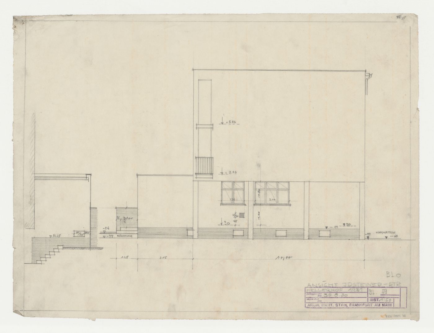 Street elevation for type BLO housing units, Hellerhof Housing Estate, Frankfurt am Main, Germany