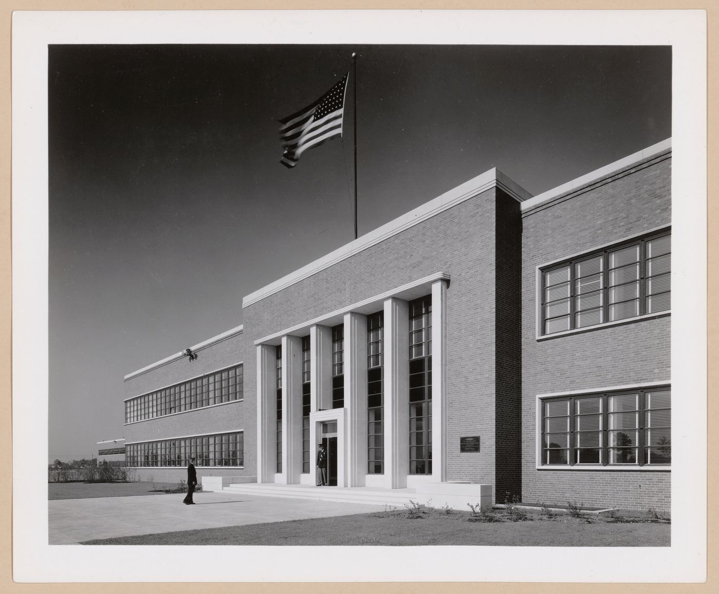 View of the main entrance to the Administration Building, Ford Motor Company Willow Run Bomber Assembly Plant, Willow Run, Michigan