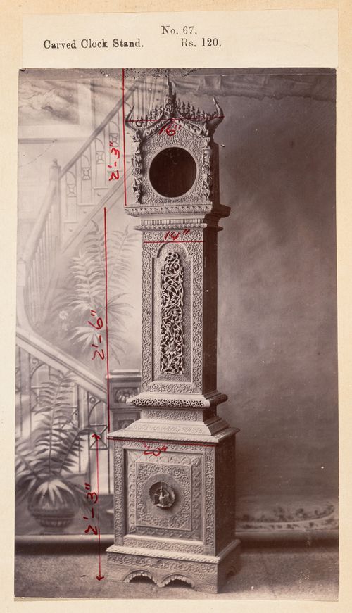 View of a clock case, F. Beato Limited, C Road, Mandalay, Burma (now Myanmar)