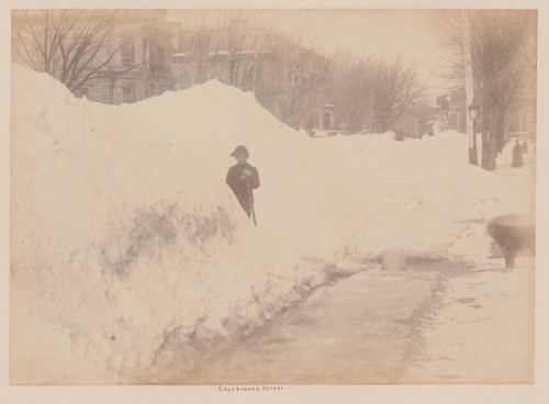 View of rue Sherbrooke after a heavy snowfall, Montréal, Québec