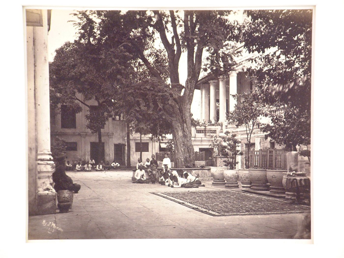 View of a courtyard in the Grand Palace, Bangkok, Siam (now Thailand)