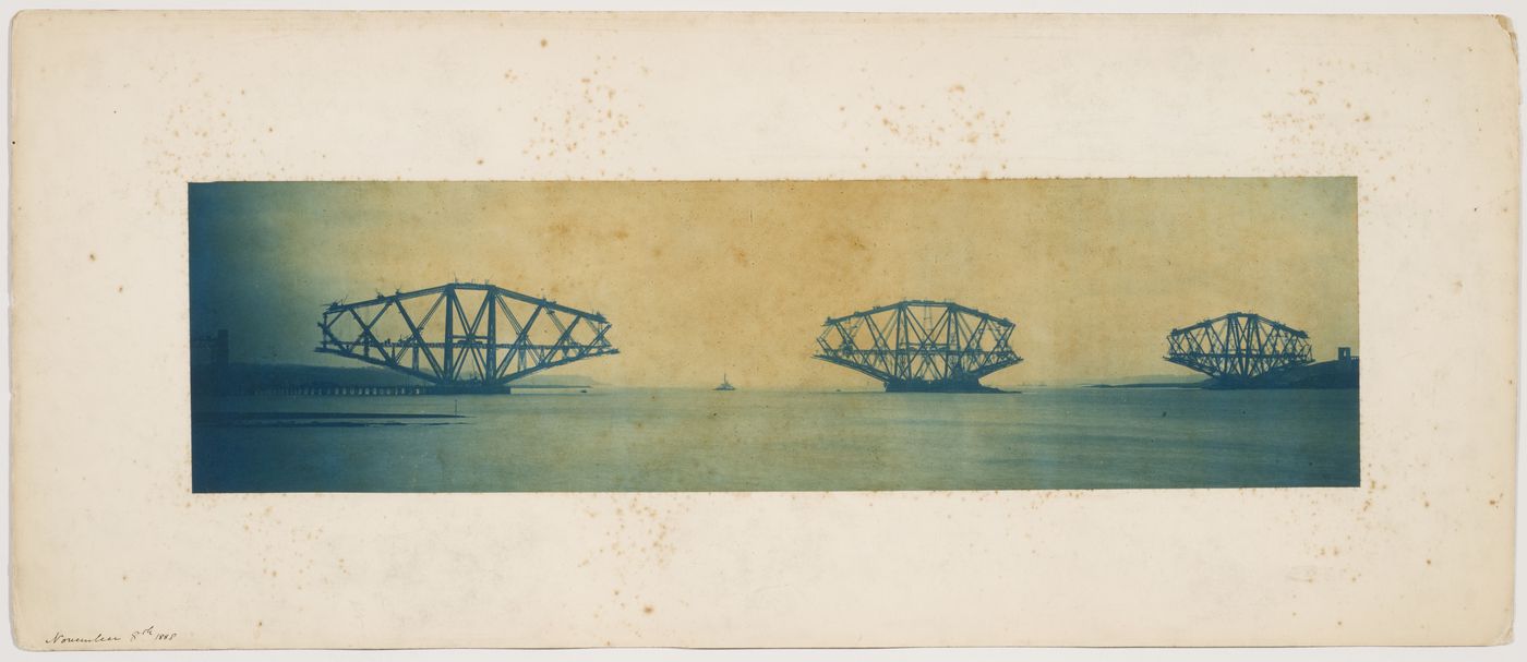 View of the Forth Bridge under construction, Firth of Forth, Scotland