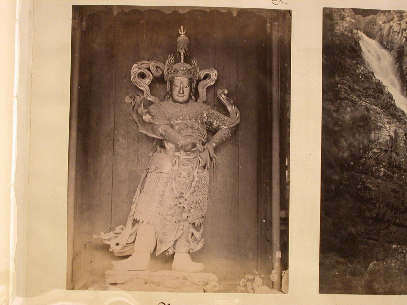 View of a temple guardian, Ningpo (now Ningbo Shi), Cheh-kiang Province (now Zhejiang Sheng), China