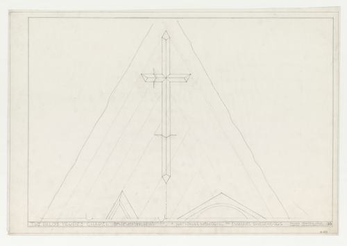 Wayfarers' Chapel, Palos Verdes, California: Elevation for cross relief carving for chapel cornerstone