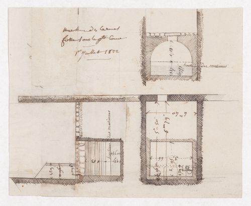 Plans and sections for caves, Marché des Carmes, Paris