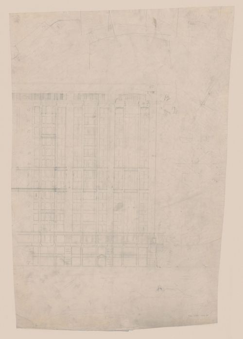 Monadnock Building, Chicago: Partial side elevation for the sixteen-storey steel frame project