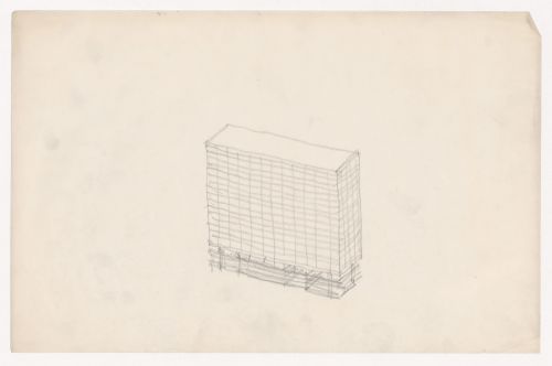 Axonometric sketch for a glass tower, probably for Illinois Institute of Technology