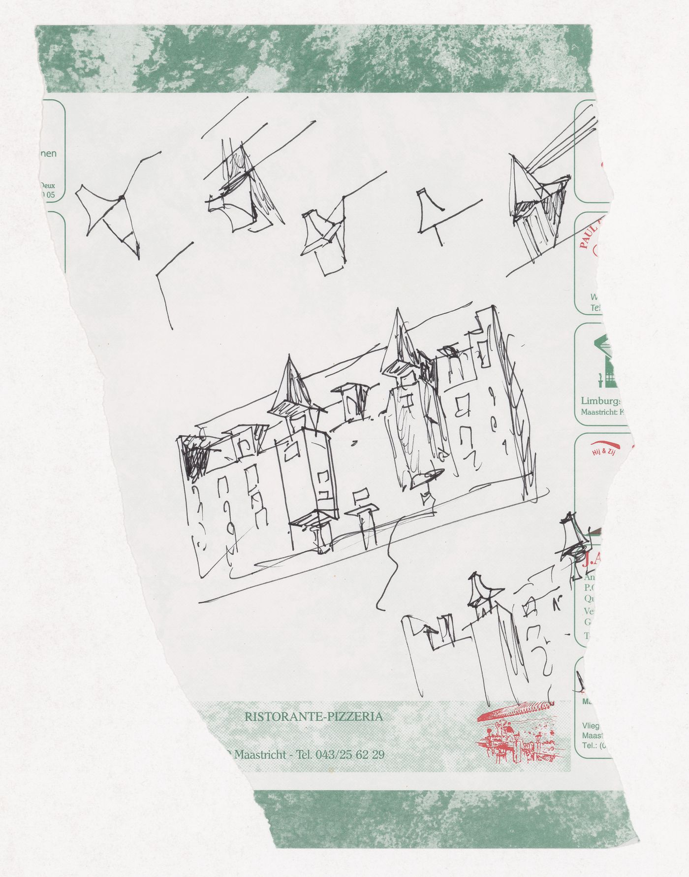 Sketch elevations and facade details for Ceramique Terrein Blocos de habitação e escritórios, Maastrich, the Netherlands