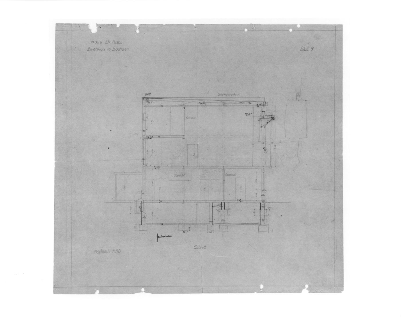 Dr Rabe House, Zwenkau - Section -Blatt 9 (with annotations)