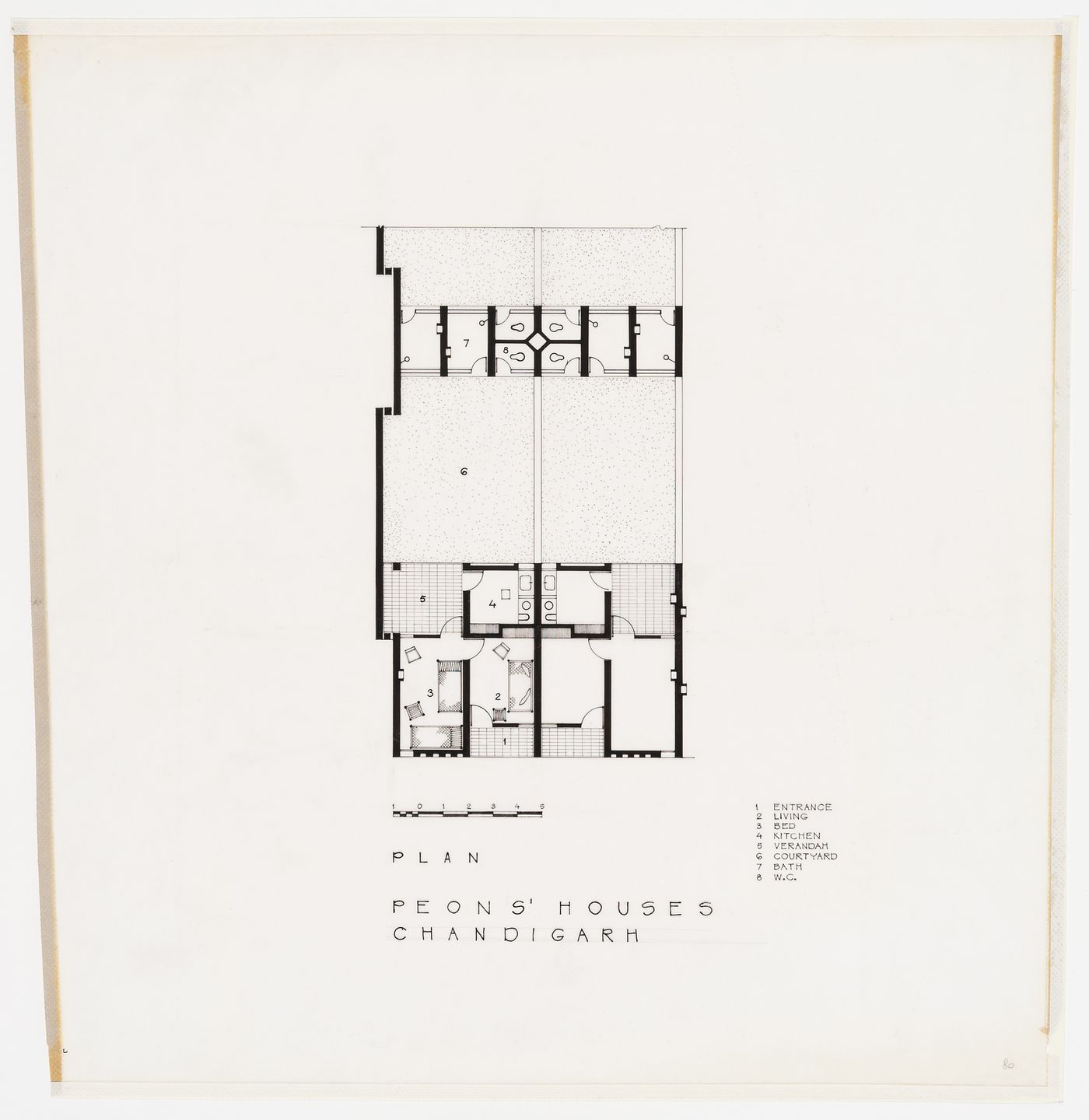 Plan for peons' houses, Chandigarh, India