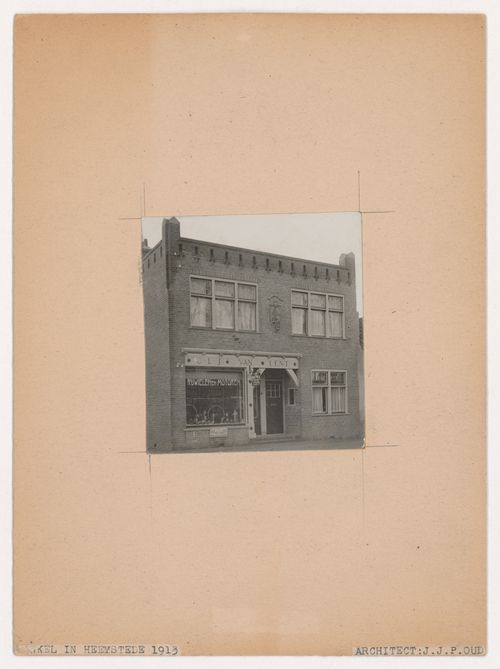 Exterior view of a motorcycle shop and house for C.L.J. van Lent, Heemstede, Netherlands