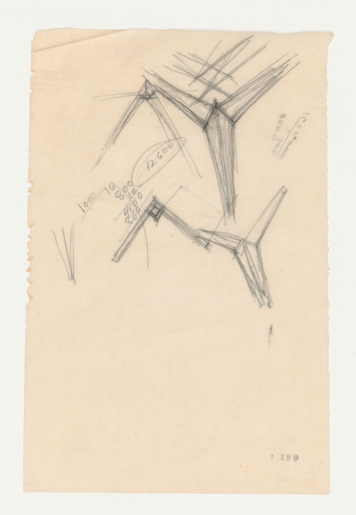 Wayfarers' Chapel, Palos Verdes, California: Sketches for the redwood bent trusses