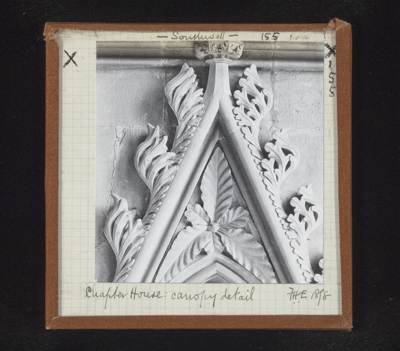 Detail view of canopy with foliation on tympanum in Chapter House, Southwell Minster, Southwell, Nottinghamshire, England