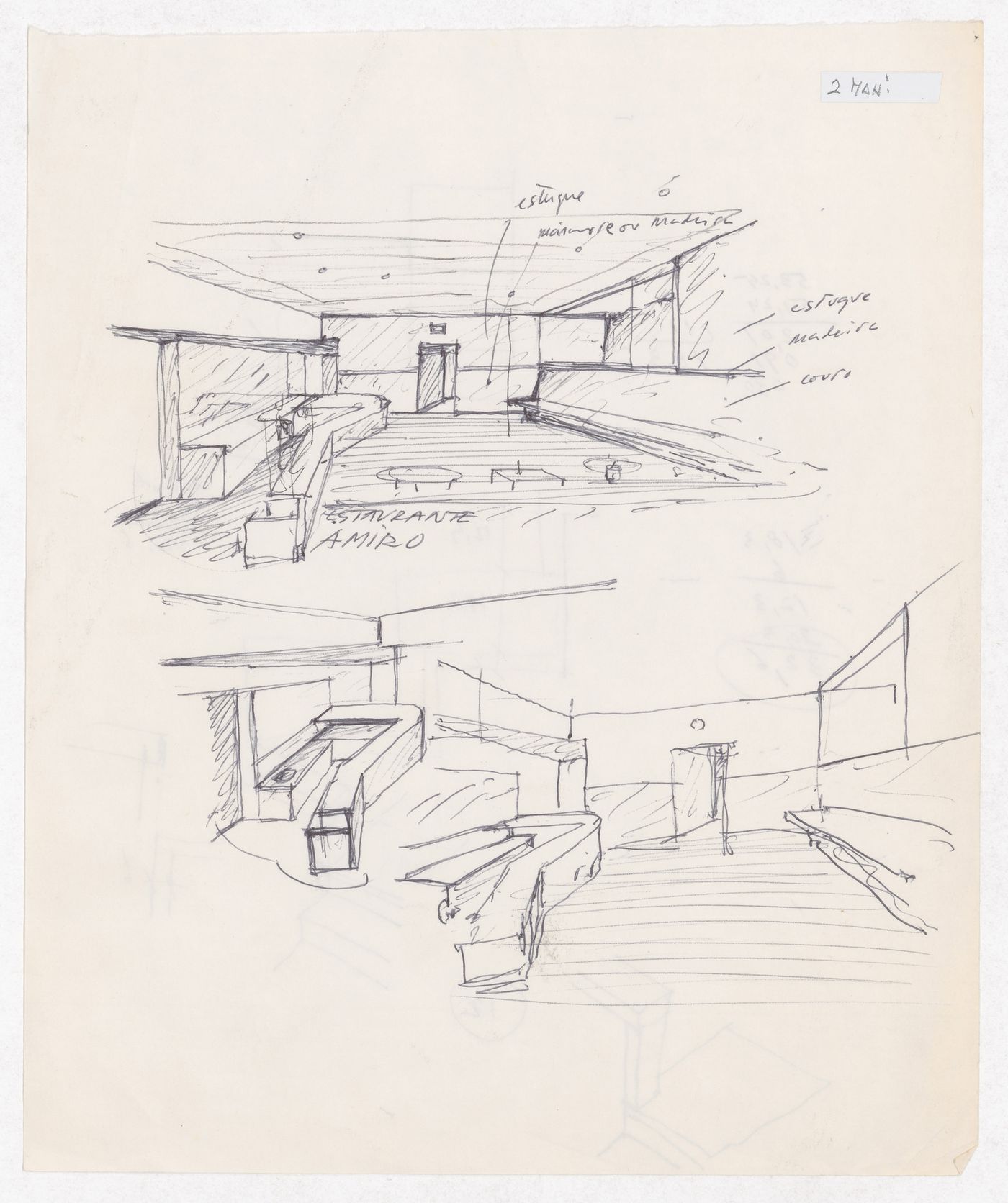 Sketch interior perspective for Recuperação do Restaurante Pai Ramiro, Porto, Portugal