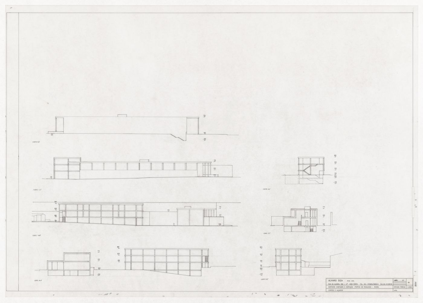 Sections and elevations for Complexo de Habitação, Comércio e Serviços Horta da Torrinha Rotunda do Raimundo, Evora, Portugal
