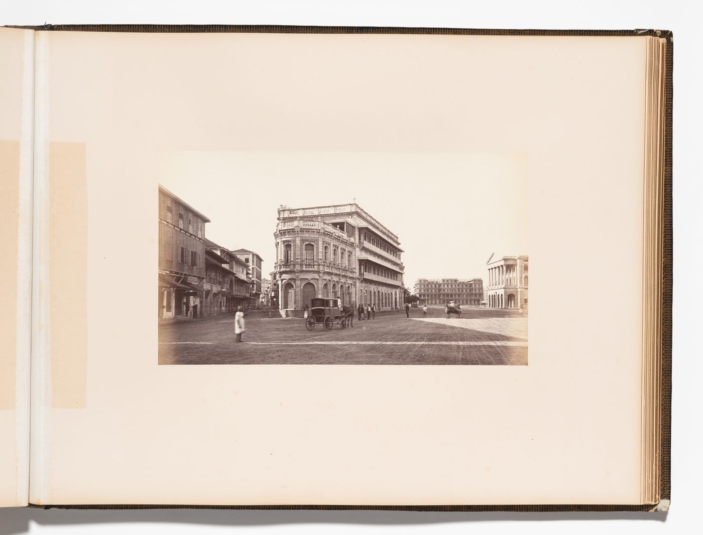 View of Medows Street (now Nagindas Master Marg) and Esplanade Road (now Mahatma Gandhi Road) showing unidentified buildings, Bombay (now India), India