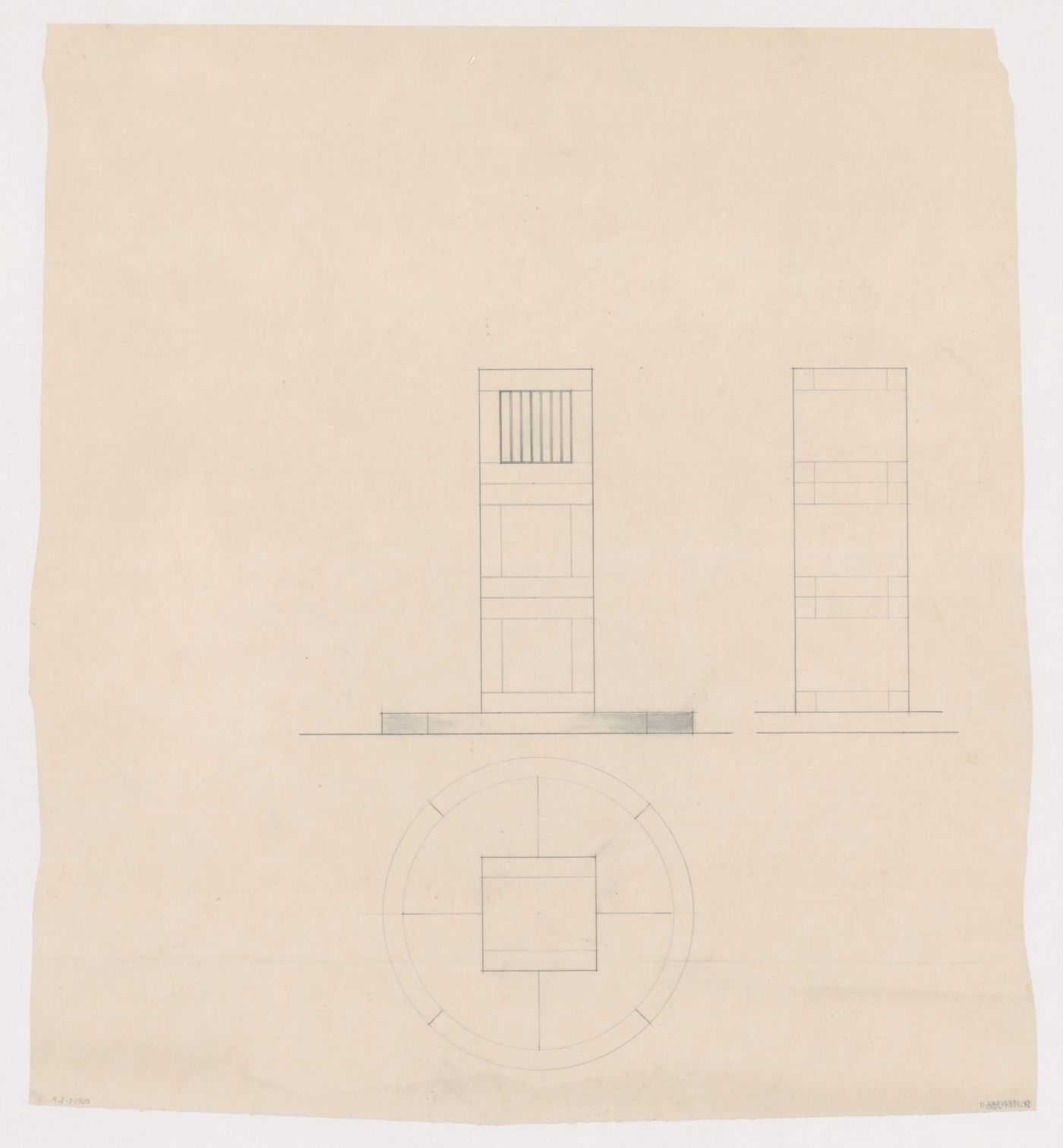 Plan and elevations for Grebbeberg Monument, Rhenen, Netherlands