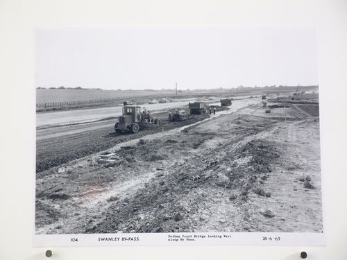 View of Petham Court Bridge looking west along by pass, during construction of the Swanley Bypass, England