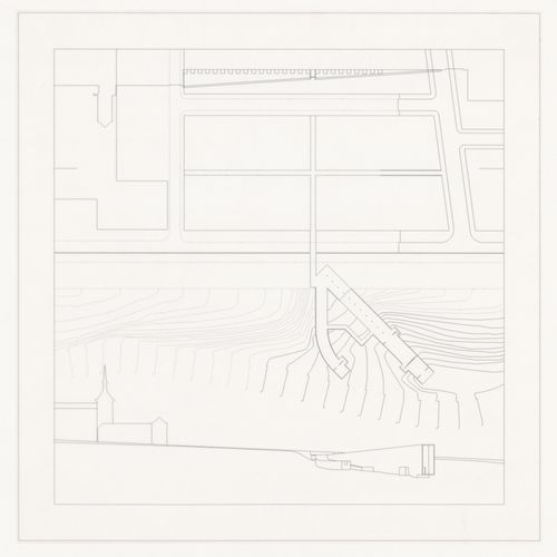 Site plan and elevation for Exposição Visiones para Madrid [Visions for Madrid exhibition], Madrid, Spain