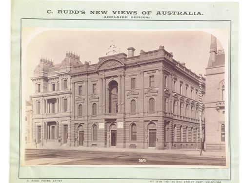 View of the principal façades of the Commercial Bank of Australia and the Australian Mutual Provident Society building, King-William Street, Adelaide, Australia