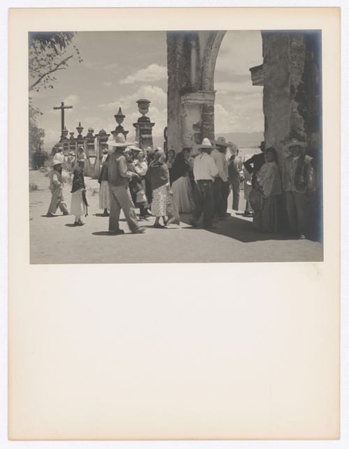 View of people and a gateway, Seminario de San Martín [?], Tepoztlán, Mexico