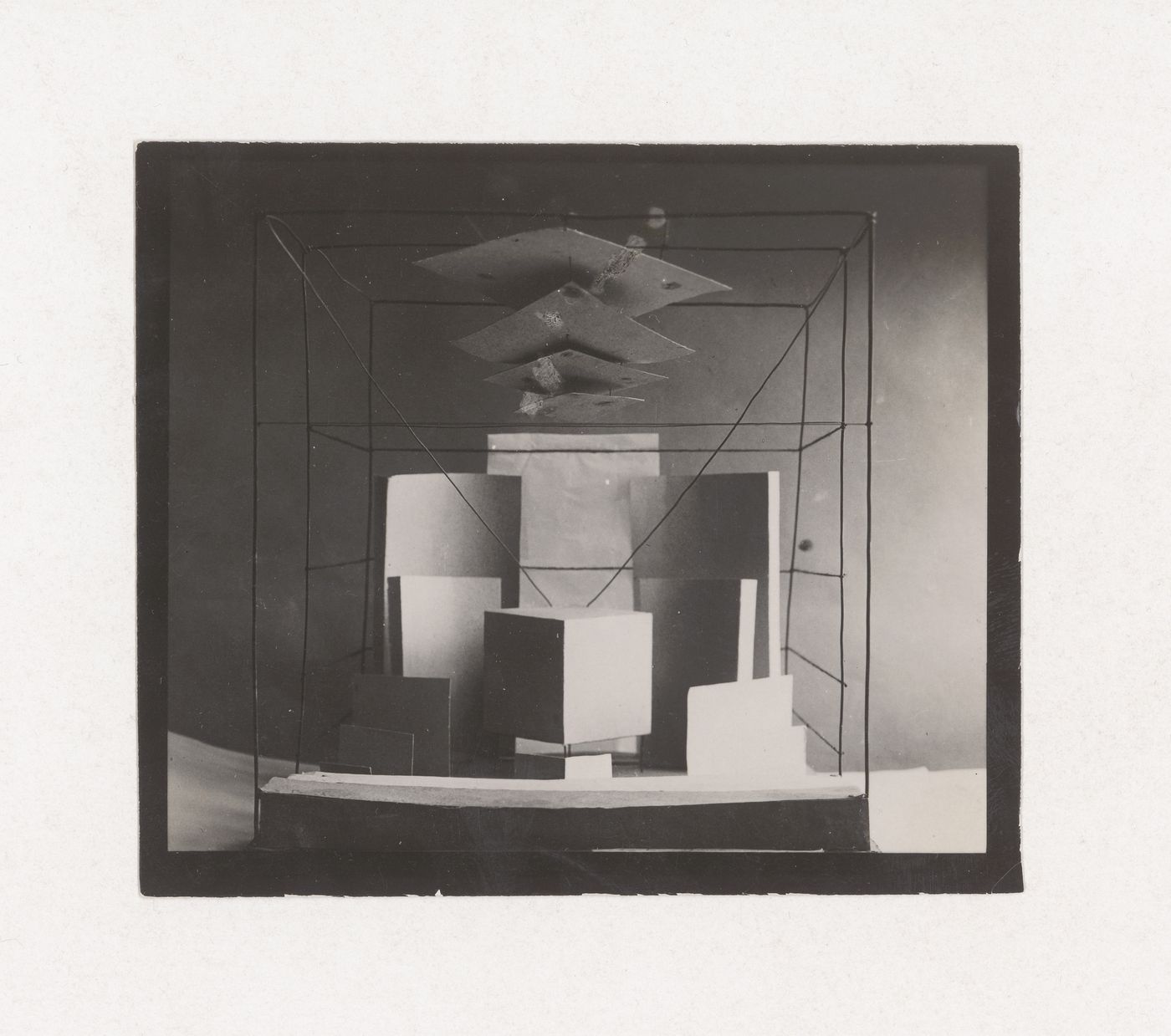 Photographs of a student model on the topic "Organization of Space Inside of a Spatial Cube" for the "Space" course at the Vkhutemas (Higher State Artistic Technical Studios), Moscow