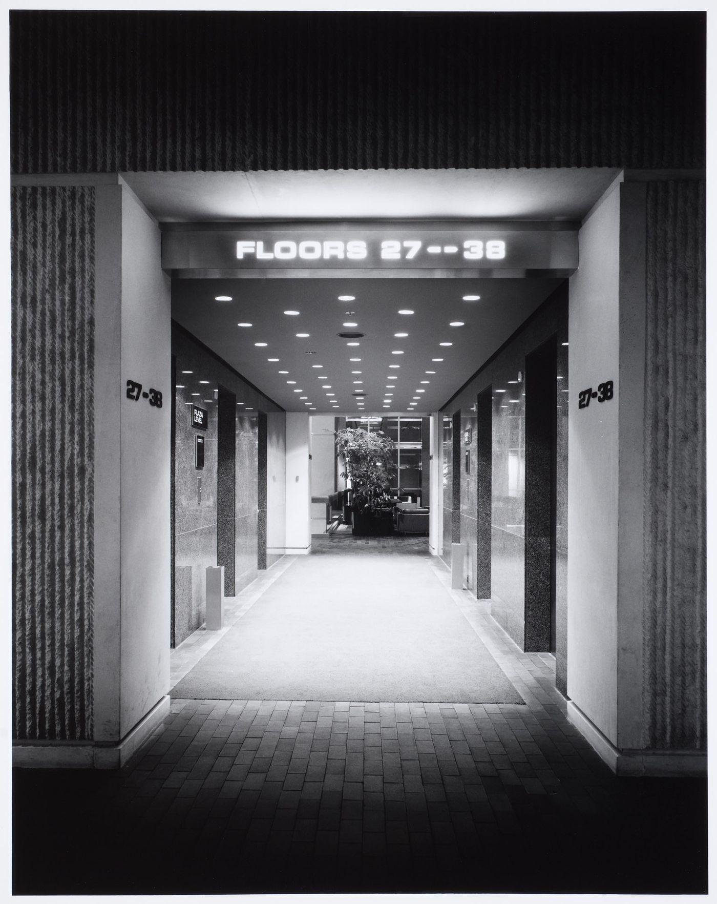 Interior view of the elevator bays of the Valley Center building, Phoenix, Arizona, United States