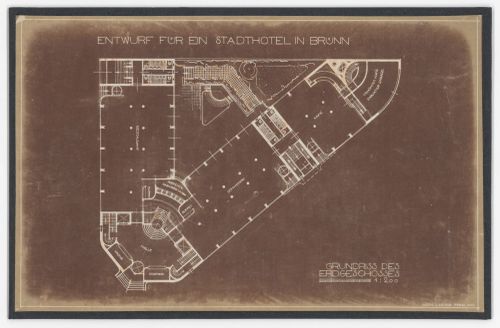 Ground floor plan for Hotel Stiassni, Brno, Czechoslovakia (now Czech Republic)