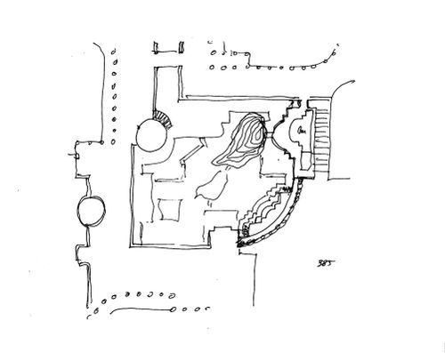 California Plaza, Los Angeles, California: Schematic plan study, level 385, showing bermed island
