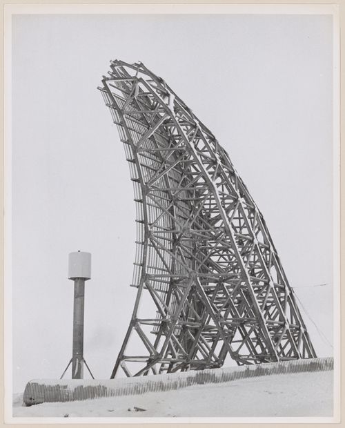 View of DEW Drop troposcatter telecommunication system, Cape Dyer, Nunavut, Canada