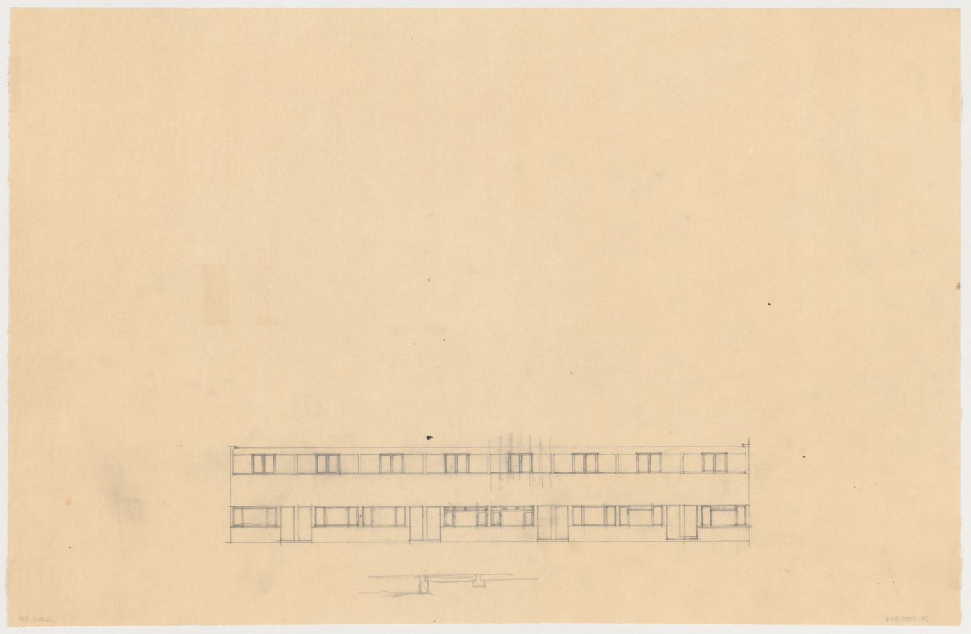 Elevation and partial plan for windows and doors for Kiefhoek Housing Estate, Rotterdam, Netherlands