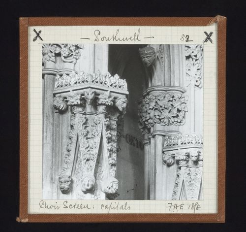 Detail view of choir screen with capitals, Southwell Minster, Southwell, Nottinghamshire, England