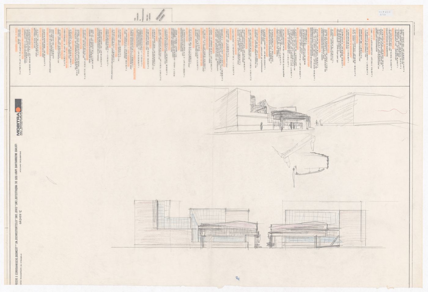 Sketch perspectives and sections for Banco Pinto & Sotto Mayor, Oliveira de Azeméis, Portugal