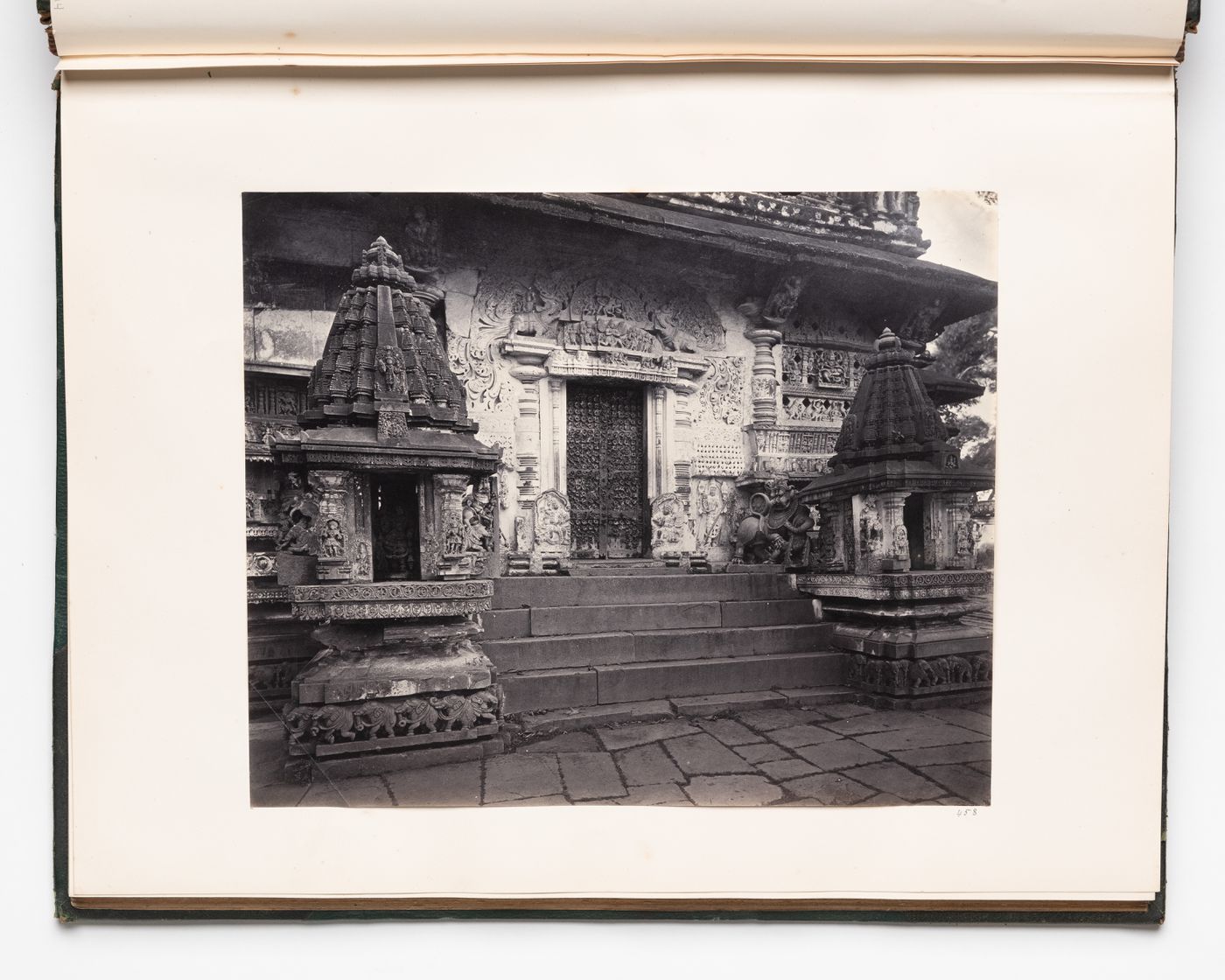 Partial view of the south entrance to the Chennakesava Temple, with two shrines at the base, Belur, India