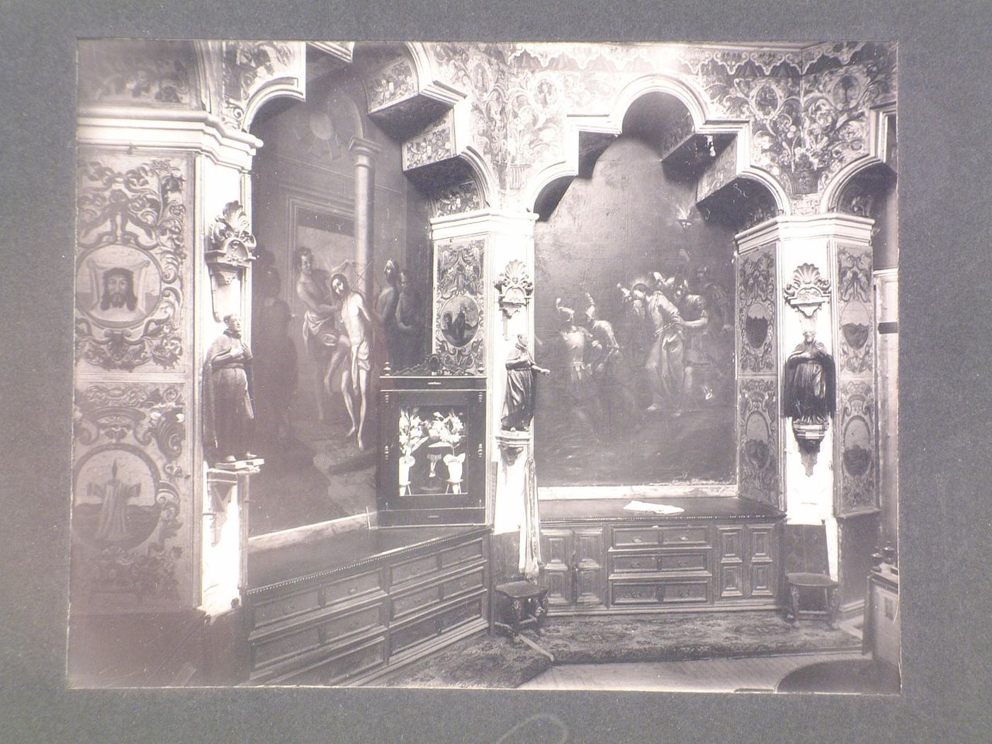 Interior view of the sacristy of the Church of Santo Domingo showing paintings, Zacatecas, Mexico