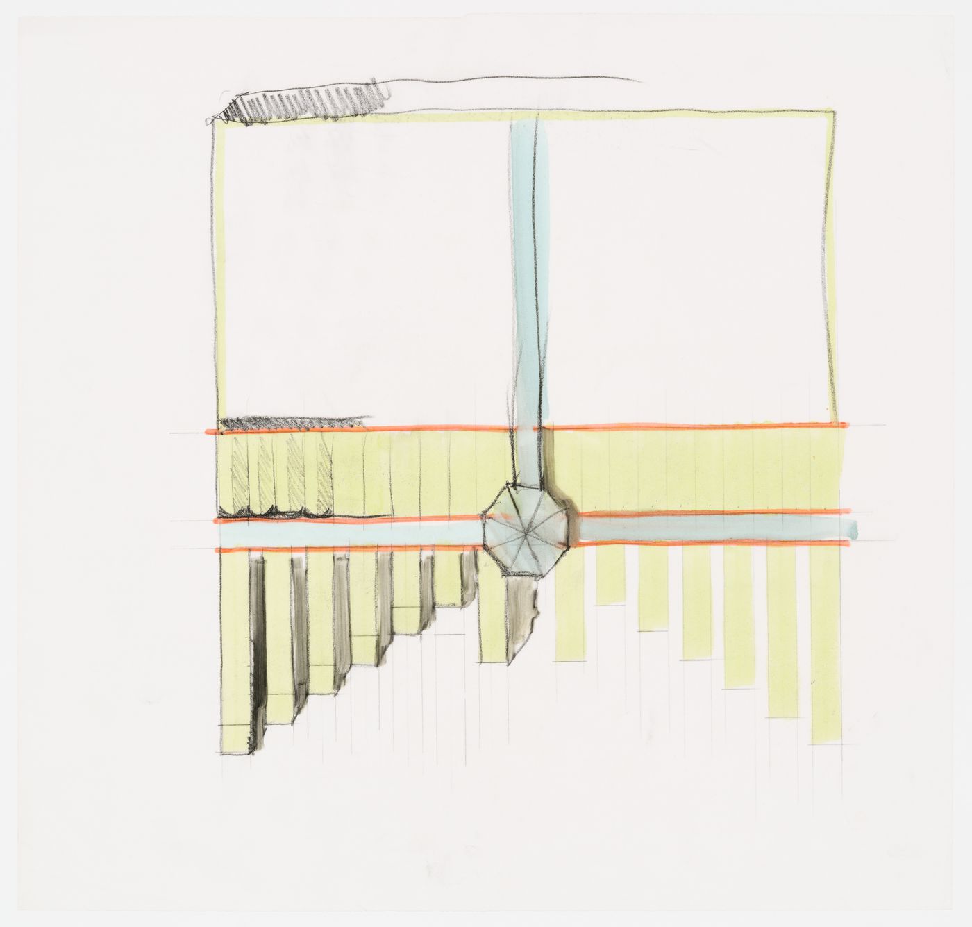 Project for redevelopment of the Campo di Marte area of La Giudecca, Venice, Italy: roof plan, partly with shadows