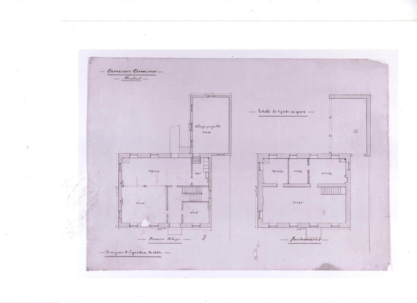 Basement and first floor plans for the Orphelinat Catholique, Montréal