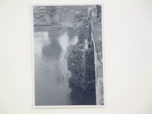 View of construction on stone supports of Barnstaple Long Bridge, Devon, United Kingdom