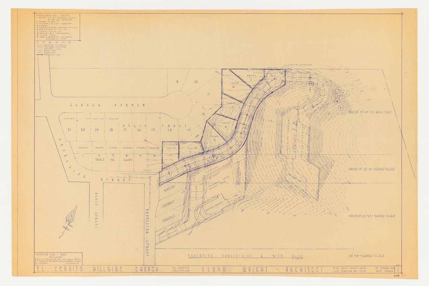 Swedenborg Memorial Chapel, El Cerrito, California: Site plan showing lot subdivision and road plan