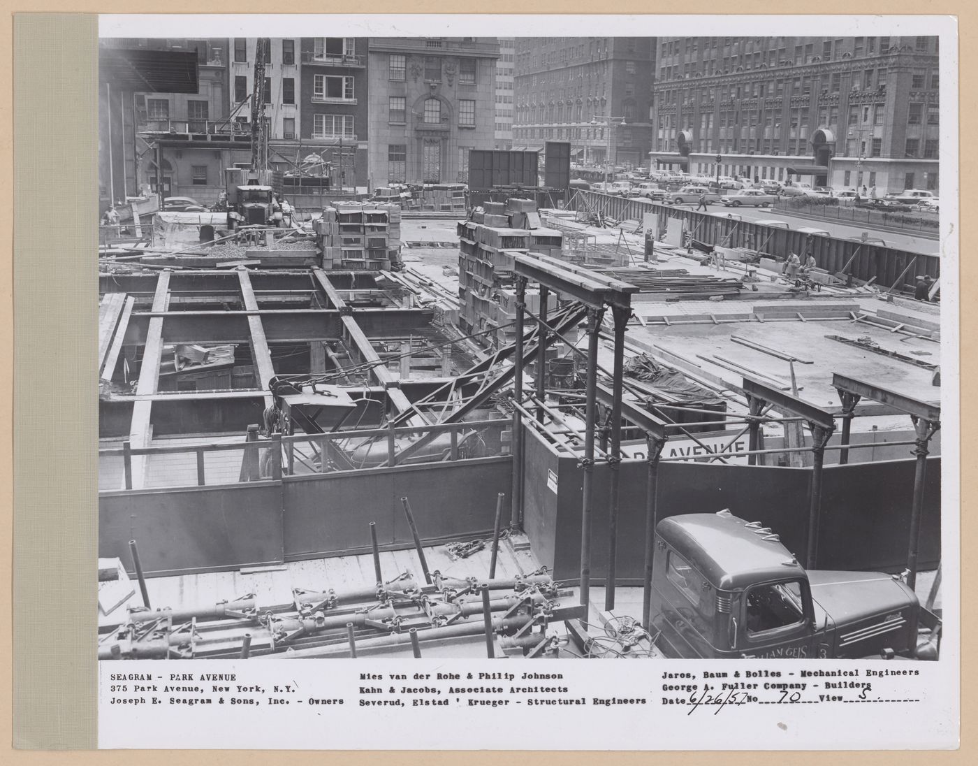 Seagram building under construction, 375 Park avenue, New York, N.Y., south view
