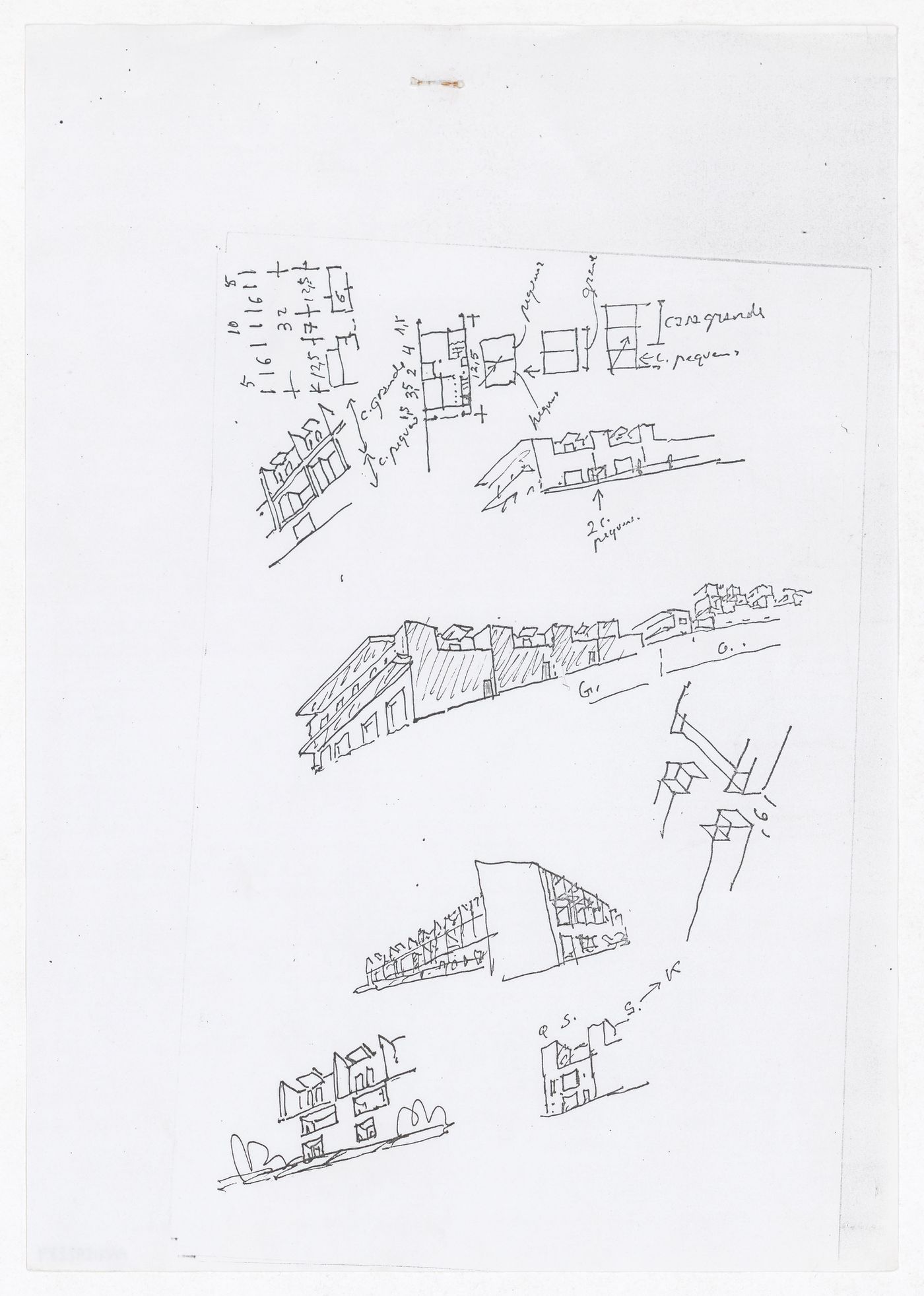 Sketch axonometric views and elevations with details for Plano de Pormenor do Rossio de São Brás, Évora, Portugal