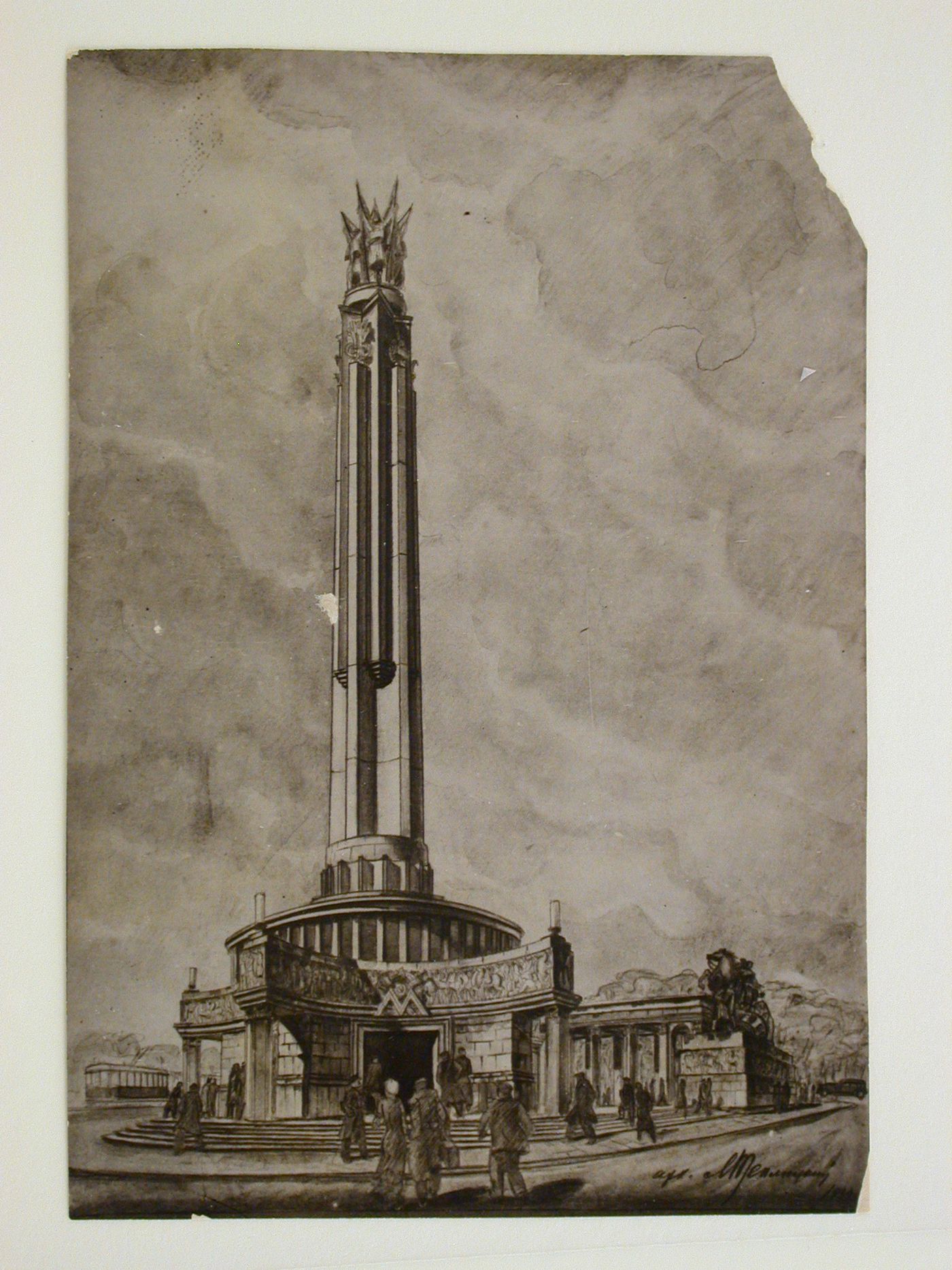 Photograph of a perspective drawing for the Arbatskaia subway station on the Filevskaia Line, Moscow