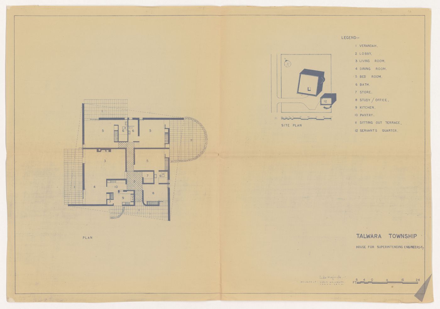 Plan with thumbnail site plan for House of Superintending Engineers T7, Talwara, India