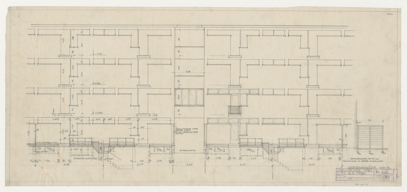 Elevation for type B housing units, Hellerhof Housing Estate, Frankfurt am Main, Germany