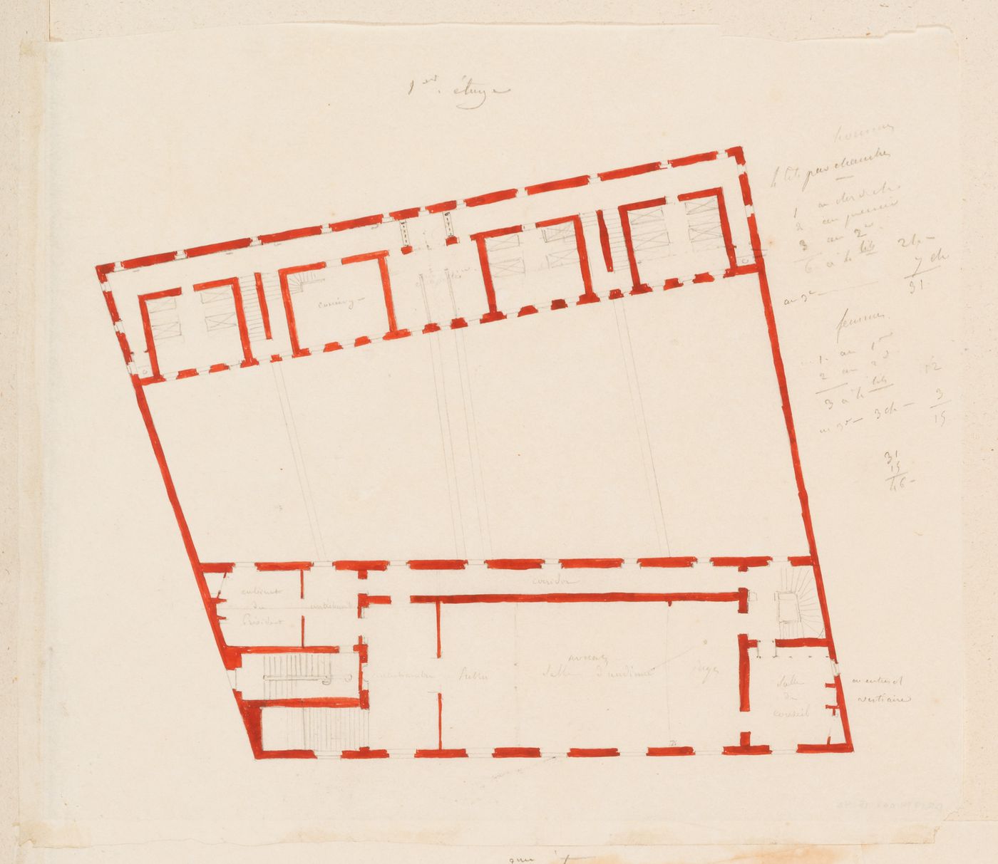 Palais de justice and prison, Toulon, France: Plan of the first floor