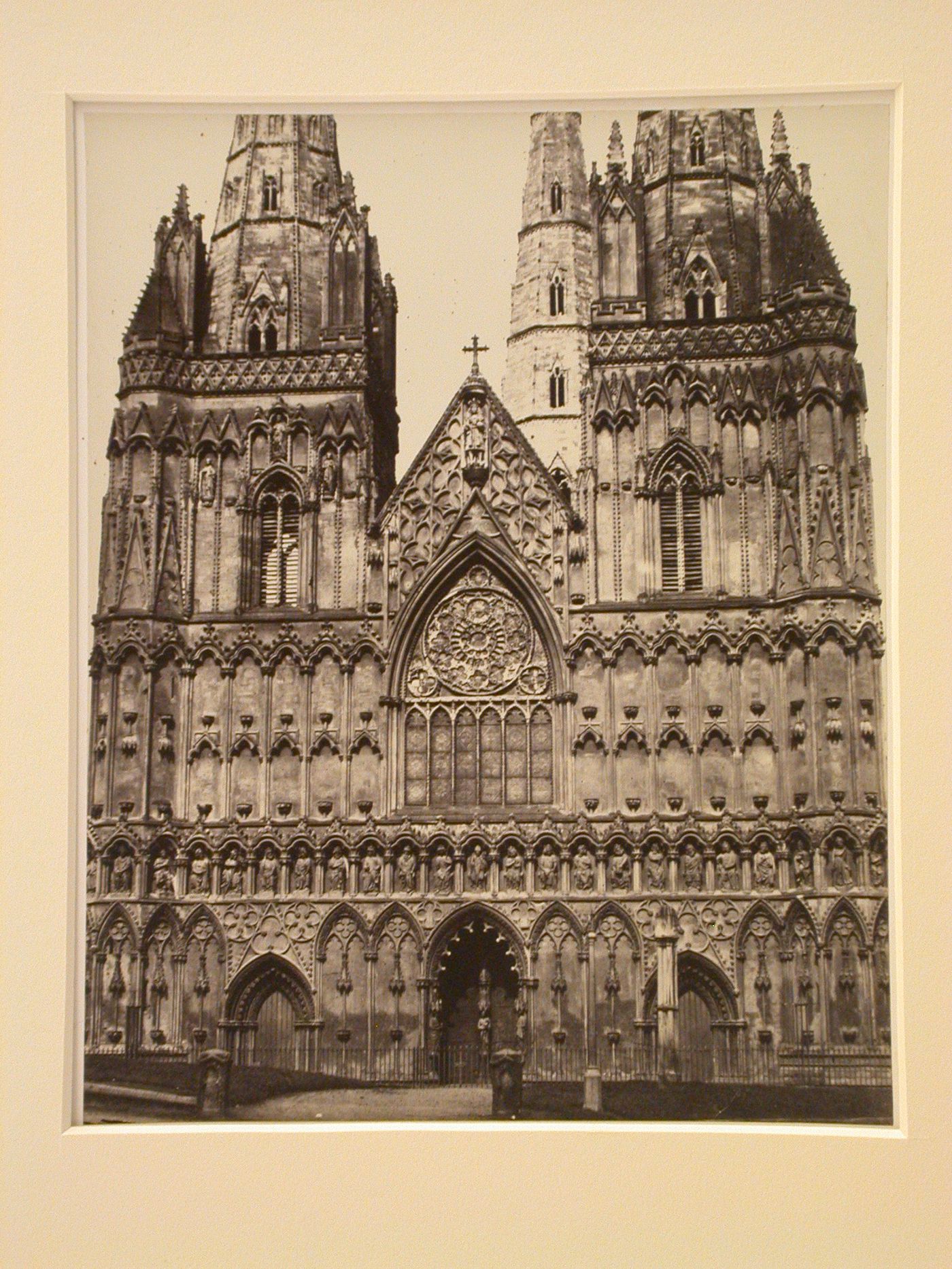 View of west front of Lichfield Cathedral excluding spires, Lichfield, England
