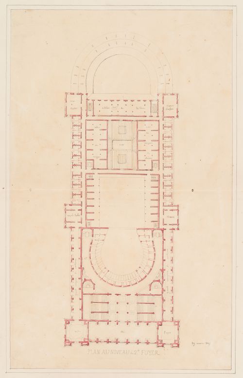 Plan for the "niveau au 2e foyer" for an opera house for the Académie royale de musique