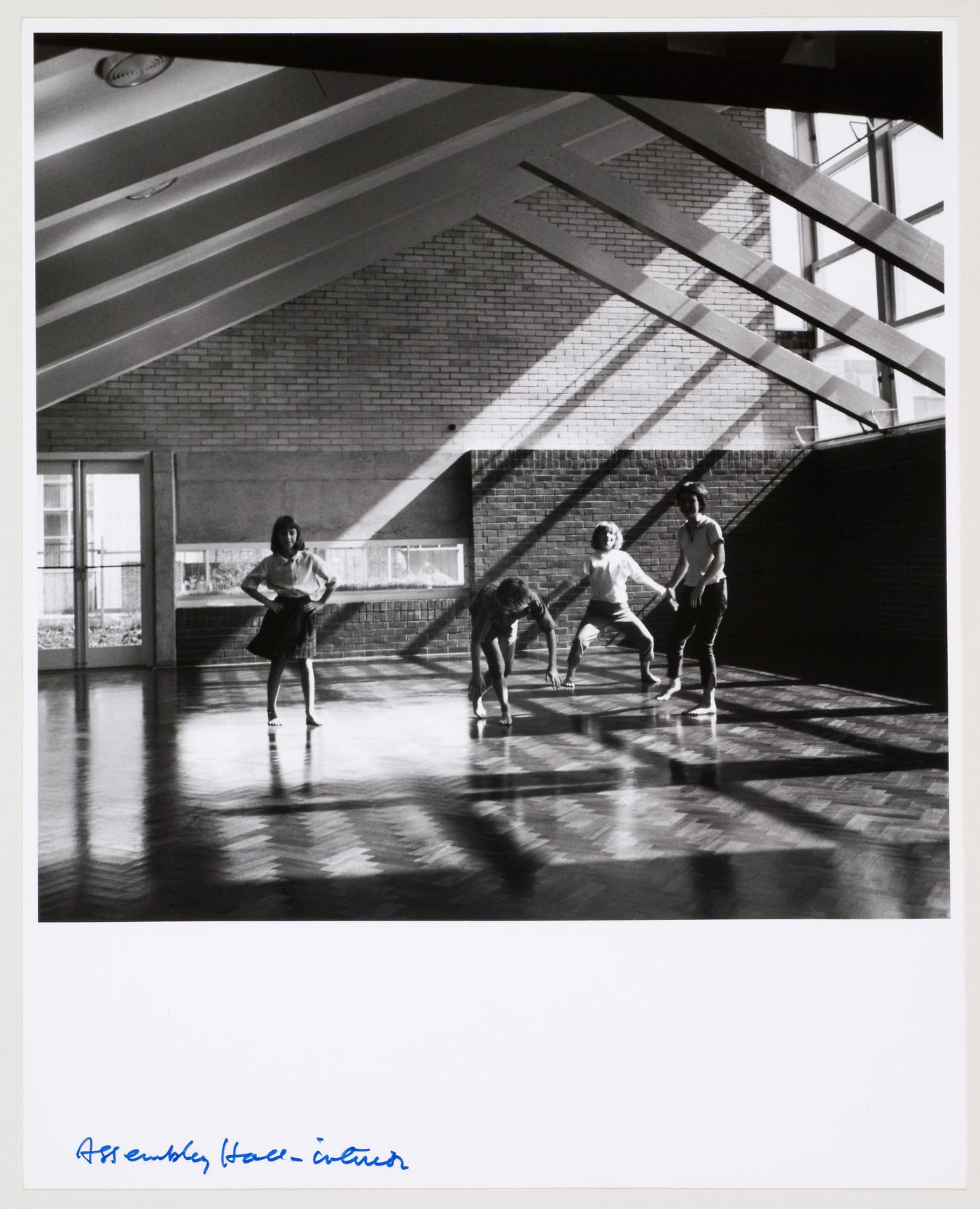 Interior view of Assembly Hall, Brunswick Park Primary School, London, England